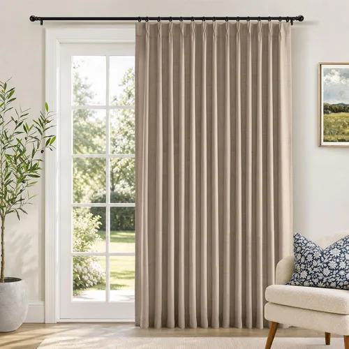 Vista 12 de Cortinas plisadas de lino totalmente opacas beige de 72 pulgadas de largo