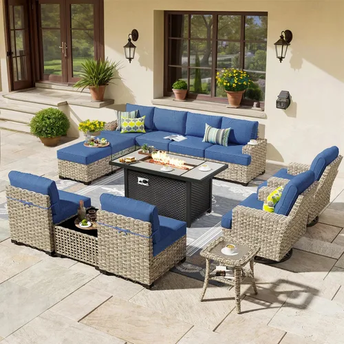 Vista 92 de HOOOWOOO Juego de Muebles Seccionales para Patio al Aire Libre, 6 Piezas Juegos de Conversación de Mimbre Sofá en Forma de L, Sofá Extra Profundo