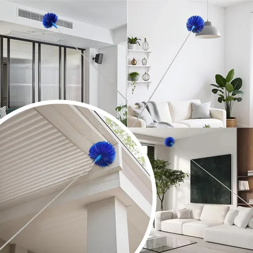 Vista 2 de Plumero de telaraña con poste de extensión de 100 pulgadas, plumeros para limpieza con 2 cabezales de plumero, plumero de microfibra lavable