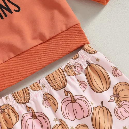 Vista 41 de Traje de Halloween para bebé niña, manga larga, cuello redondo, letras de fantasma, parte superior con estampado de fantasma, parte inferior