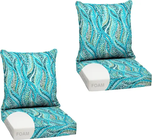 Vista 49 de Arden - Juego de cojines de asiento profundo para exteriores, espuma, 24x24, azulejos Alana