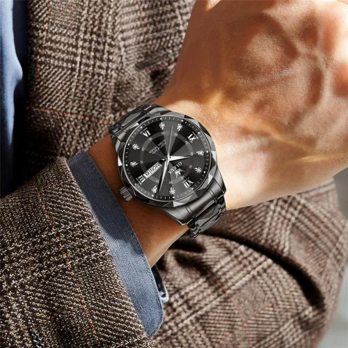 Vista 7 de OLEVS - Relojes para hombre de diamantes de lujo, casual, esfera grande, acero inoxidable, impermeable, para negocios, de vestir, analógico