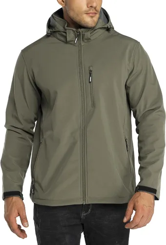 Vista 12 de Outdoor Ventures - Chaqueta ligera de Softshell para hombre con forro polar, con capucha, resistente al agua, para senderismo, rompevientos