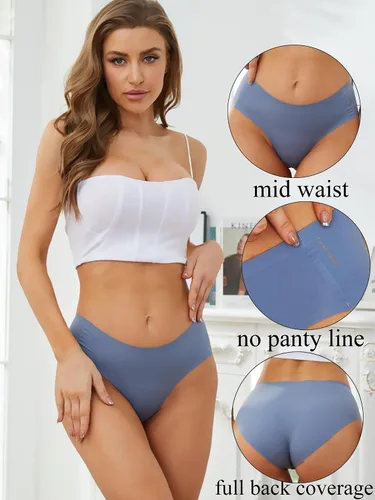 Vista 2 de Ropa interior sin costuras para mujer, hipster, transpirable, elástica, no se ve, paquete de 5