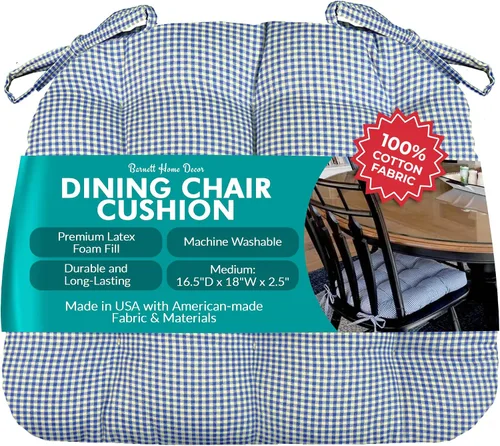 Vista 78 de Barnett Home Decor Ticking Stripe Berlin Blue - Almohadilla para silla de comedor con lazos, tamaño mediano 18, relleno de espuma de látex, lavable