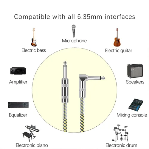 Vista 6 de Cable de guitarra de 10 pies, nueva versión 2022, cable de instrumento profesional para guitarra eléctrica, bajo, cable AMP, ángulo recto TS de 1/4