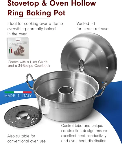 Vista 2 de Tredoni Olla para hornear y horno, olla multiusos de aluminio con anillo hueco de 9.5 pulgadas (9.4 in = 9.5 pulgadas)