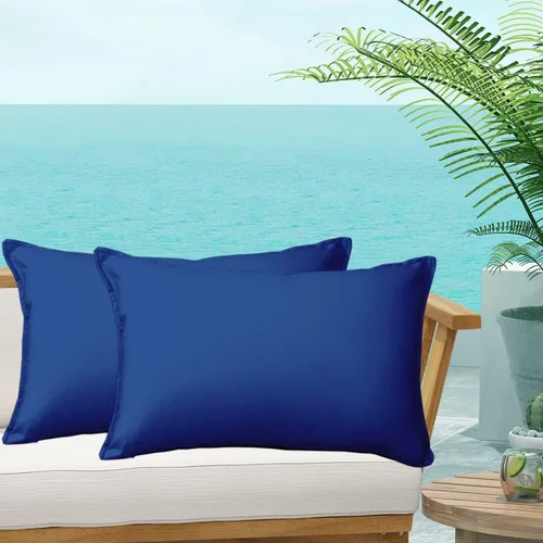 Vista 13 de 4 fundas de almohada impermeables de color azul claro para exteriores, fundas de almohada cuadradas modernas para patio, banco, muebles de patio 4