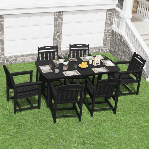 Vista 9 de Mesa de comedor rectangular para exteriores, mesa de polietileno de alta densidad resistente para 6, mesa de patio resistente a la intemperie
