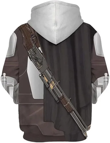 Vista 2 de CHLOBLOM Sudadera unisex con capucha Mandalorian para cosplay, sudadera con cremallera 3D