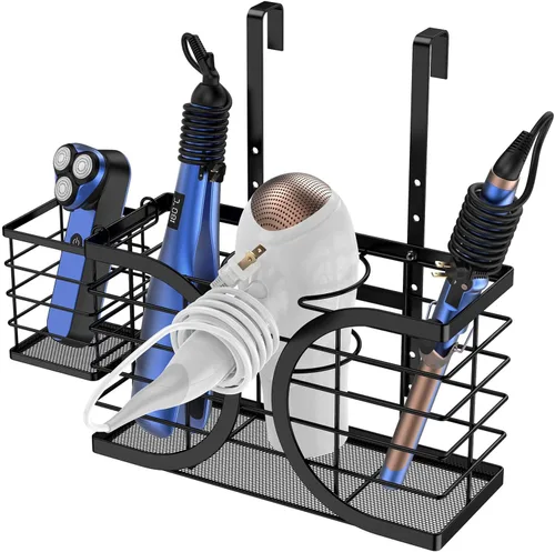 Vista 9 de Organizador de herramientas para el cabello 3 en 1 - Organizador de baño ajustable en altura para montar en pared/puerta de gabinete, debajo