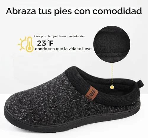 Vista 6 de MERRIMAC - Zapatillas de deslizamiento para hombre, cómodas, con espuma viscoelástica, antideslizantes, para interiores, zapatos de casa Negro