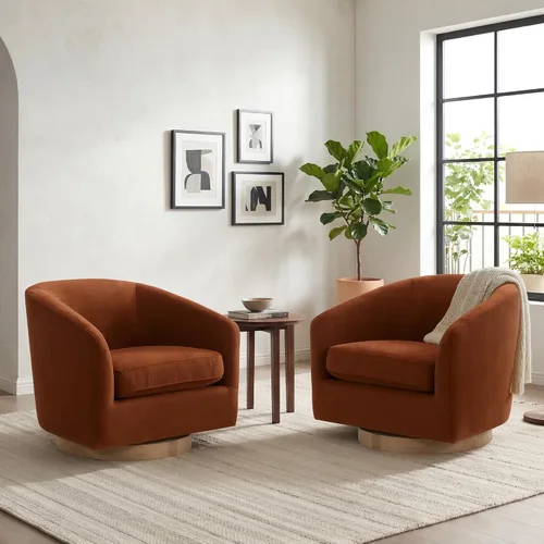 Vista 14 de CHITA Silla Giratoria de Acento, Silla Barrel Tapizada en Terciopelo con Certificación FSC para Sala de Estar, Completamente Ensamblada, Naranja
