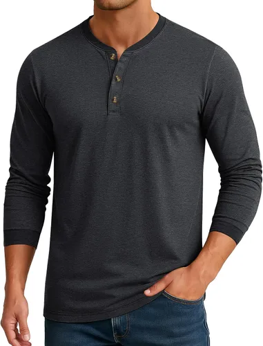 Vista 18 de Cotrasen Camisas Henley de Manga Larga para Hombre Camisetas de Algodón con 3 Botones Tops Casuales Básicos de Moda