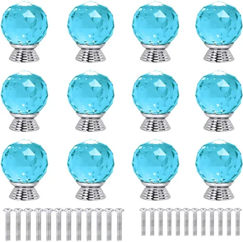 Vista 12 de 12 pomos de cristal de forma redonda de 1.18 pulgadas con tornillos, perilla de cajón para tirar, utilizada para cocina, tocador, puerta, armario