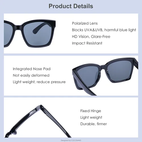 Vista 4 de COCOSAND Lentes de sol polarizados para niños, protección UV 400, retro, cuadrados, futuristas, para jóvenes, adolescentes, niños y niñas de 5 a 12