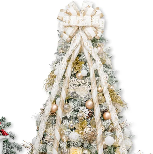 Vista 12 de Hismir Lazo grande de 53 x 13 pulgadas con serpentina de purpurina, lazos decorativos para árbol de Navidad, corona, puerta, festival, decoración