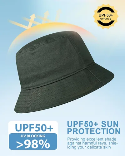 Vista 2 de GADIEMKENSD Sombrero de pescador 100% algodón, unisex, protección solar UPF 50, ligero, plegable Verde militar