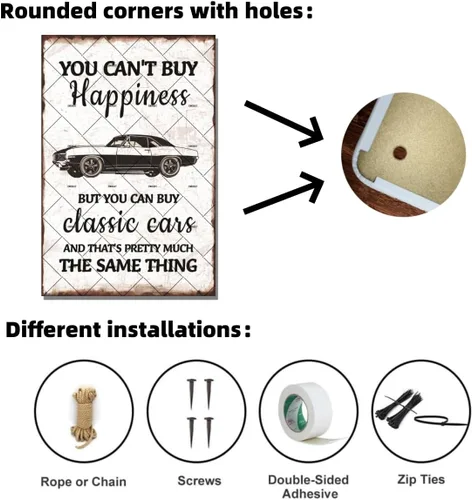 Vista 4 de EMOHAT Letrero de metal vintage con texto en inglés "You Can't Buy Happiness But You Can Buy a Classic Cars Funny Garage Metal Sign Home Bedroom Bar