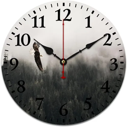 Vista 18 de Generic Reloj de pared de madera, bosque brumoso, redondo, retro, 10 pulgadas, movimiento de cuarzo con pilas Estampado