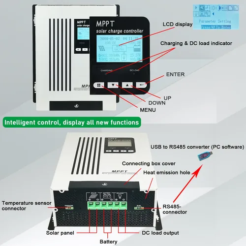 Vista 4 de 96V 45A MPPT cargador solar 48V 60V 72V regulador de energía solar DC180V PV entrada 4500W para sistema solar fuera de la viga gel sellado AGM