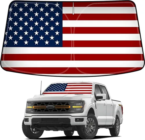 Vista 10 de Bestview - Parasol para parabrisas con bandera americana para Ford F-250 F-350 de 2008-2016, parasol plegable personalizado para ventana delantera