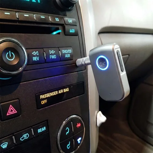 Vista 3 de Adaptador AUX Bluetooth para automóvil, receptor inalámbrico de 0.138 in, adaptador Bluetooth AUX para automóvil, llamadas manos libres