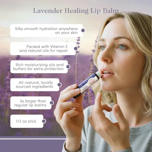 Vista 4 de Victoria's Lavender Set de regalo: jabón hecho a mano, loción para manos y cuerpo, bálsamo labial, productos de lavanda de lujo, regalos ideales