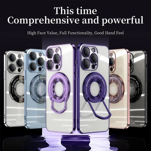 Vista 9 de QLTYPRI Funda magnética transparente para iPhone 12 Pro Max compatible con MagSafe, soporte de anillo invisible, protección completa para lente