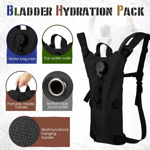 Vista 4 de Sanwuta Mochila de hidratación de 2 piezas con vejiga de agua de 3 litros, táctica ligera, 17.72 x 7.87 pulgadas, mochila de hidratación
