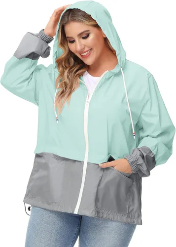 Vista 3 de Avoogue Impermeable de talla grande para mujer, chaqueta impermeable para la lluvia con capucha para exteriores