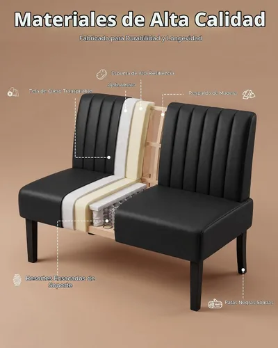 Vista 6 de STHOUYN Mini sofá pequeño de cuero negro de 43 pulgadas de ancho, sofá biplaza sin brazos para dormitorio con puerto USB, sofás pequeños