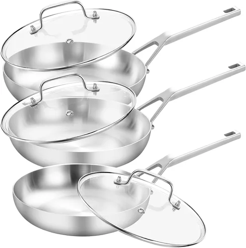 Vista 15 de Yeksum Sartén de acero inoxidable de triple capa completamente adherida de 8 pulgadas, sartenes para tortilla, sartén para huevos, sartén de chef