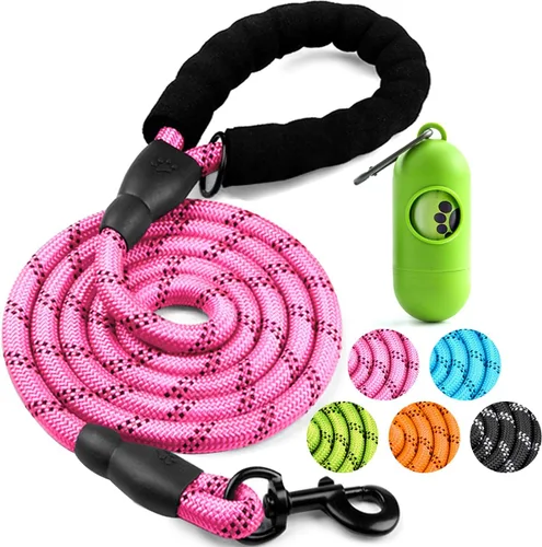 Vista 17 de COOYOO - Conjunto de 2 correas para perro de 5 pies, de alta resistencia, cómodo mango acolchado, correa reflectante para perros medianos y grandes