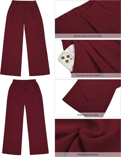 Vista 6 de GRAPENT - Pantalones de pierna ancha para mujer, pantalones de vestir holgados de tiro alto para oficina, trabajo, negocios o uso informal