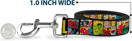 Vista 5 de Buckle-Down Correa para mascotas MARVEL/Retro Comic Panels Negro/Amarillo - 4 pies de largo - 1" de ancho