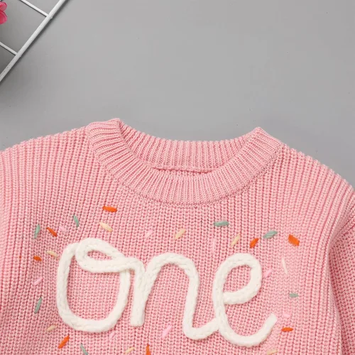 Vista 3 de IDOPIP Traje de primer cumpleaños para niñas pequeñas, suéter de punto con bordado bohemio, ropa de otoño e invierno