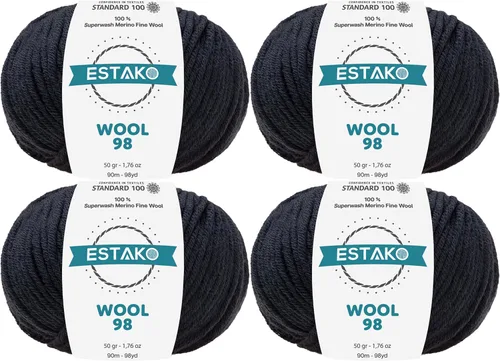 Vista 26 de Estako Wool 98 (paquete de 4 madejas) 100% lana merino superwash lana merino de peso medio suave hilo para tejer y ganchillo (4 x 1.76 onzas)