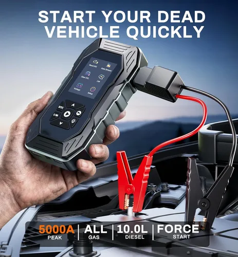 Vista 2 de Arrancador de salto de 5000 A con escáner OBD2, arranque de fuerza de 0 V Negro