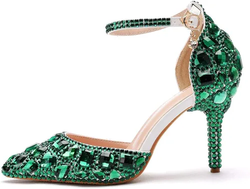 Vista 4 de Sandalias de diamantes de imitación azules reales Tacones altos finos Sandalias puntiagudas Tacones de cristal azul Zapatos de tacón alto de moda