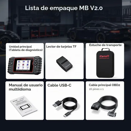 Vista 7 de iCarsoft MB V2.0 para escáner Mercedes Benz OBD2, herramienta de diagnóstico de sistema completo, 8 reinicios Auto VIN
