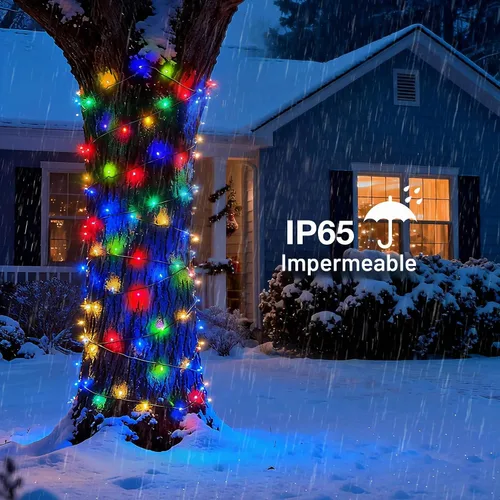 Vista 4 de Luces solares de Navidad al aire libre, 72 pies, 200 luces LED solares con 8 modos, cadena de luces de Navidad impermeable para patio, jardín