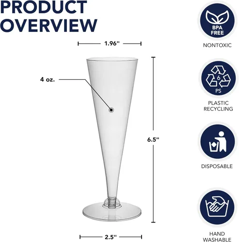 Vista 3 de Party Essentials Vasos desechables de plástico duro de dos piezas, 4 onzas, copas de cóctel para tostado, copas de champán transparentes, 20