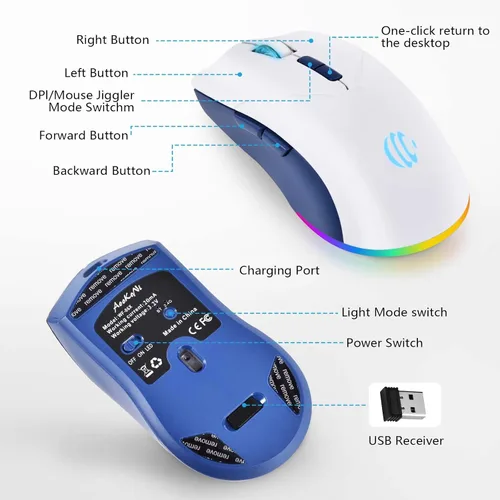 Vista 6 de Ratón inalámbrico, mouse recargable, modo dual Bluetooth 5.2 + 2.4G USB silencioso y delgado, mouse inalámbrico para MacBook Air, laptop, PC