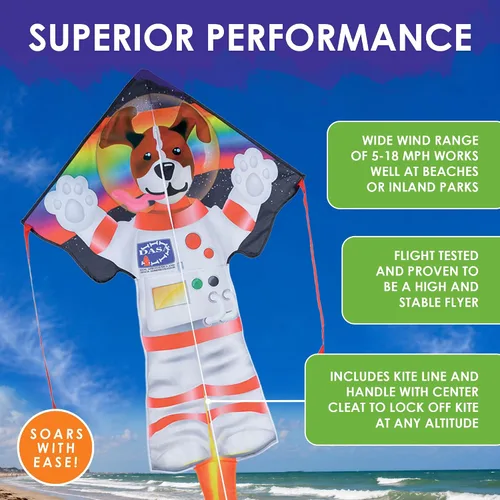 Vista 4 de Premier Kites Large Easy Flyer Space Adventures Kite Complete Set – Easy to Fly Single Line Kite w/ 300 ft Flying Line Included, Durable Lightweight