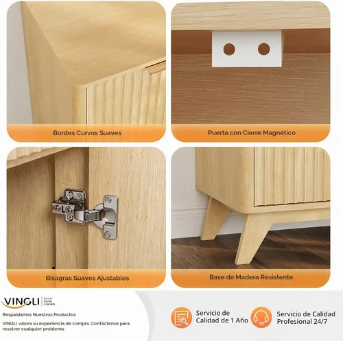 Vista 8 de VINGLI Moderno soporte de TV para televisores de 65 pulgadas, centro de entretenimiento de madera de 55 pulgadas con estantes ajustables, soporte