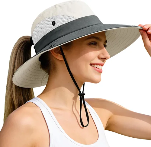 Vista 15 de Rosoz Sombreros de cola de caballo para mujer, protección UV, ala ancha 1 paquete-negro