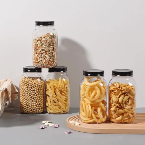 Vista 7 de Paquete de 6 tarros de plástico negro de 32 onzas con tapas de rosca, recipientes de almacenamiento de alimentos para almacenar alimentos secos