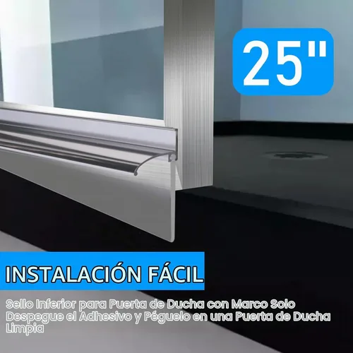 Vista 2 de Barra de goteo para puerta de ducha con marco de 25 pulgadas con escobilla de vinilo, deflector de agua inferior para puerta de ducha cromada