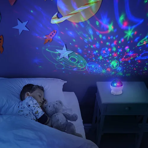 Vista 2 de Globe Electric Proyector LED 13766 integrado que cambia de color con luz nocturna, 4 patrones de proyección intercambiables, difusor de cúpula